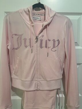 Juicy Couture Light Pink Velour Rhinestone Logo Zip Hoodie